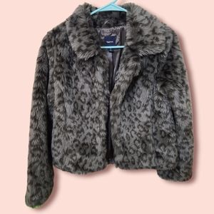 Gap grey leopard print coat, sz 12